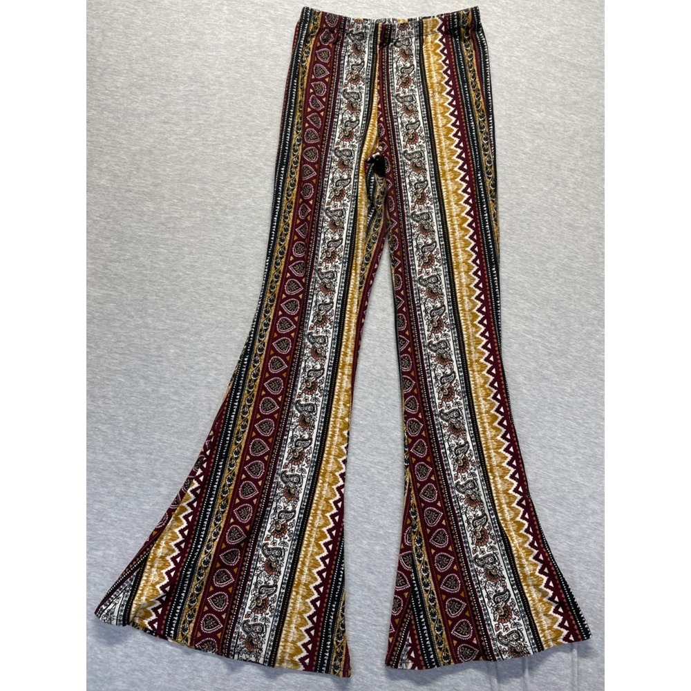 Eye Candy Ankle Pants Womens L Multicolor Geo Striped Elastic Waist Flared Leg